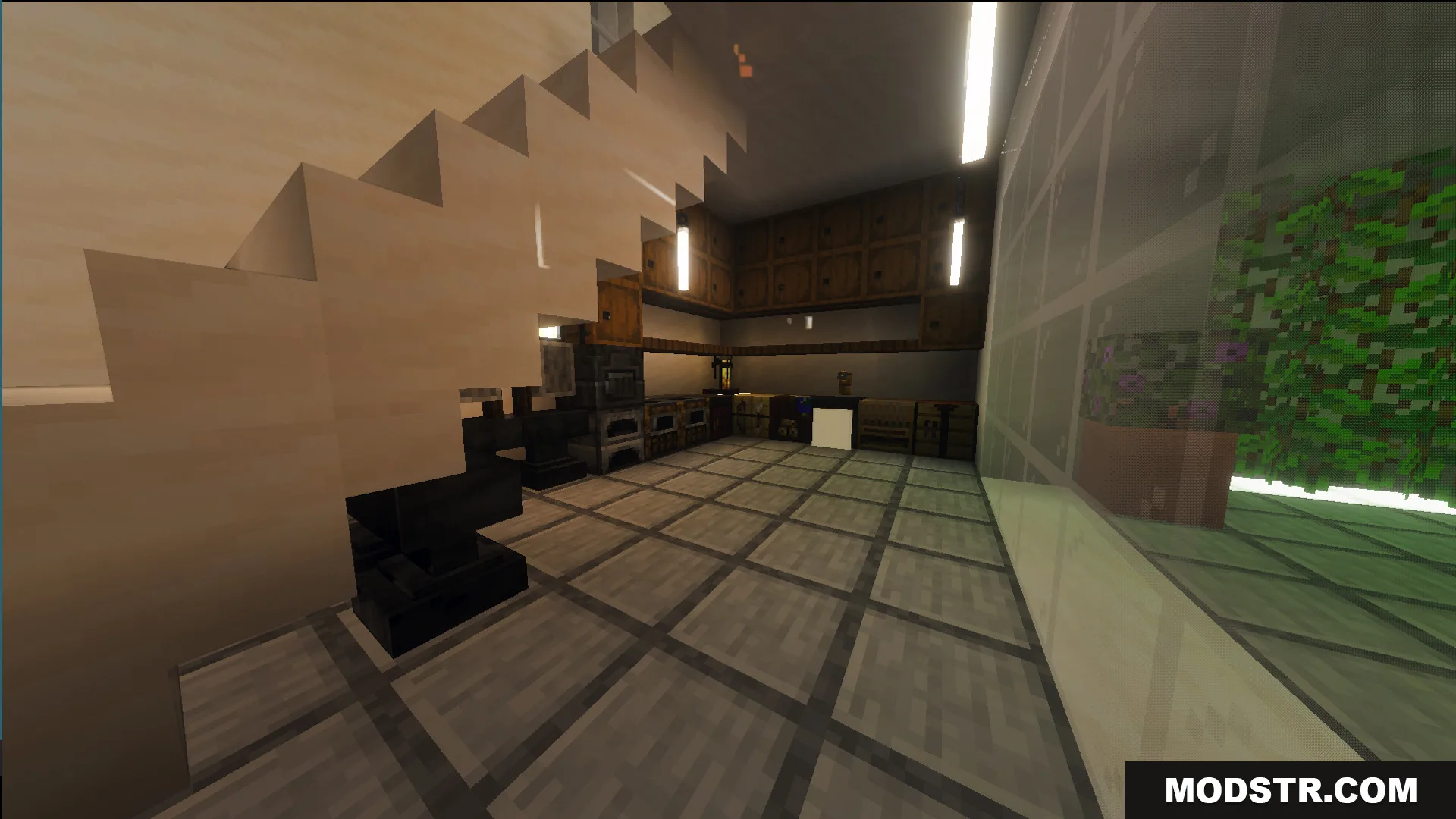 Survival Modern House 80 Map Screenshot 9 Survival Modern House 80 Map features a decorated kitchen with storage barrels