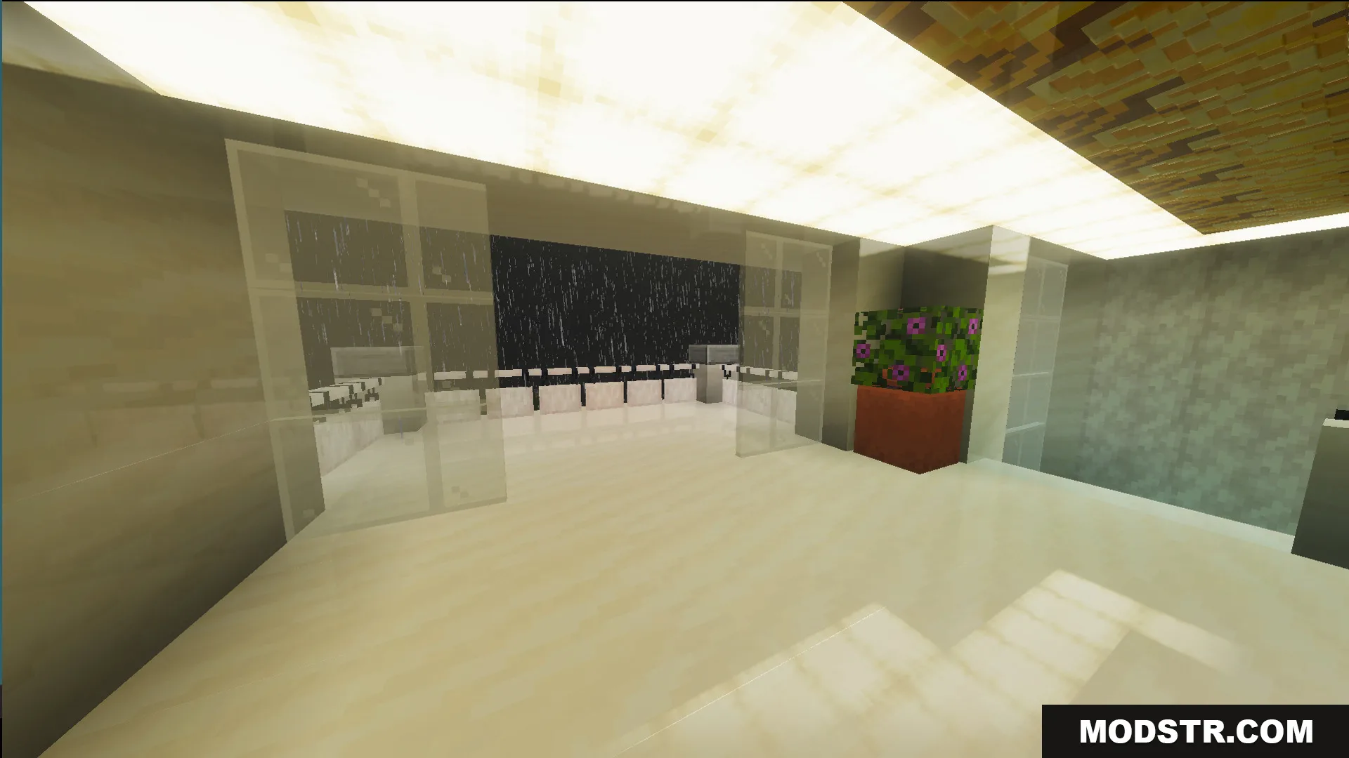 Survival Modern House 80 Map Screenshot 3 Survival Modern House 80 Map features a balcony during a rainy night