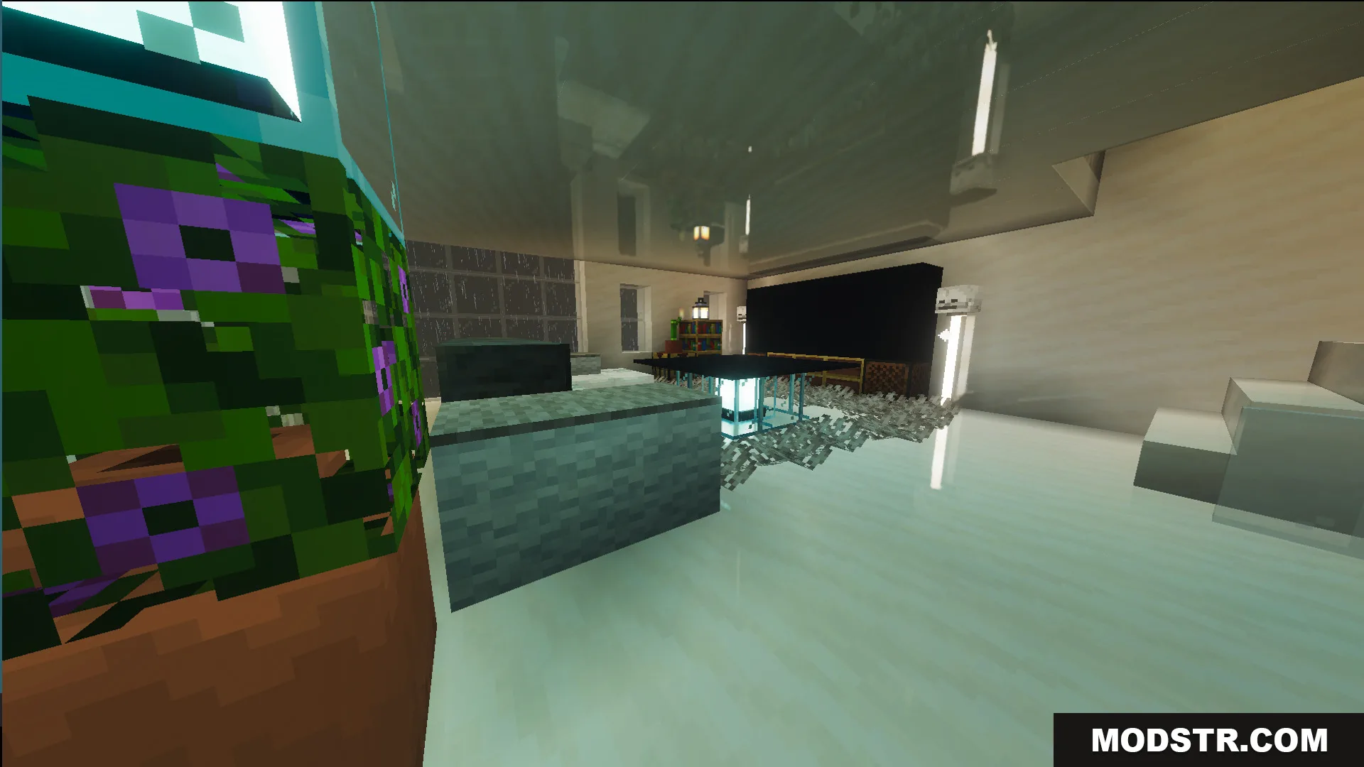 Survival Modern House 80 Map Screenshot 4 Modern living room interior with a sea lantern table and white stairs