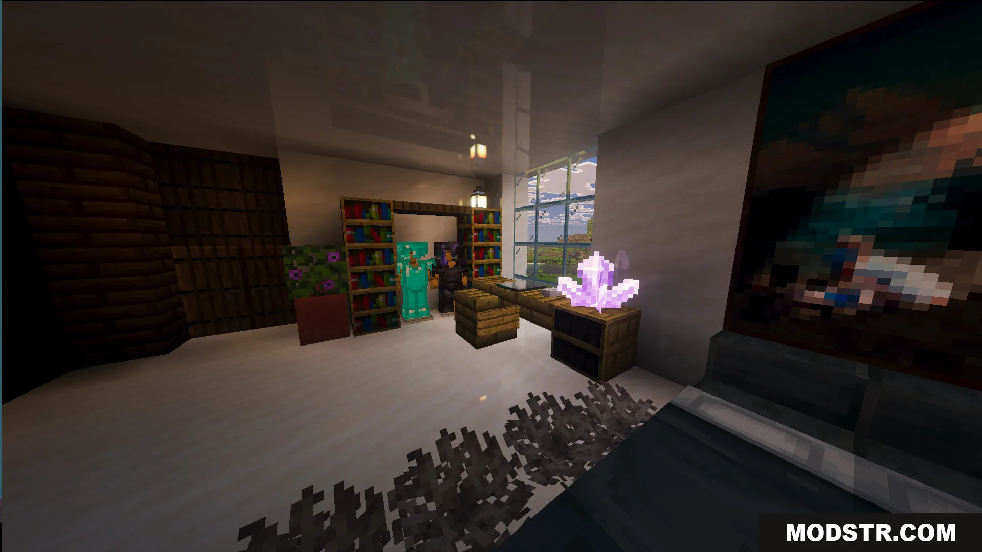Survival Modern House 84 Map Screenshot 11 Survival Modern House 84 Map interior with a desk and armor stands