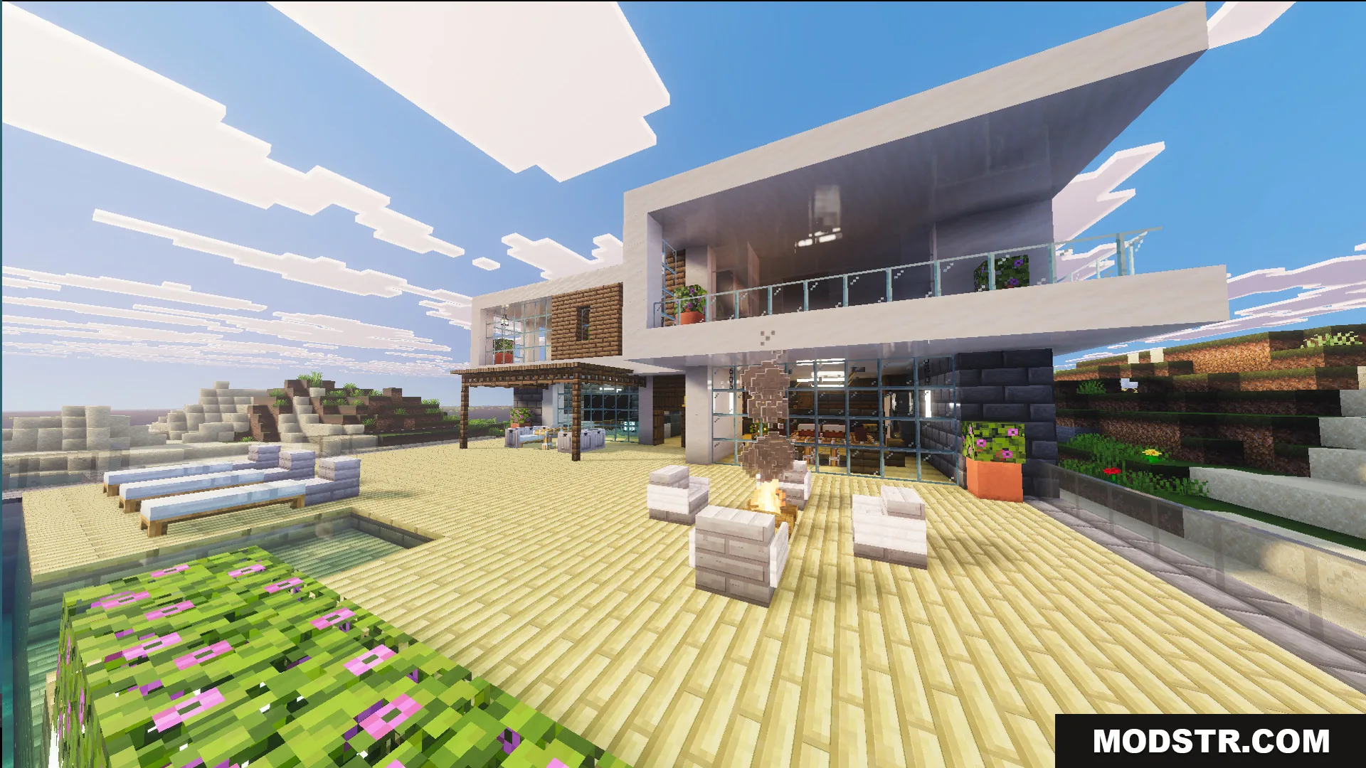 Survival Modern House 84 Map Screenshot 1 Survival Modern House 84 Map features a luxury villa with a scenic view