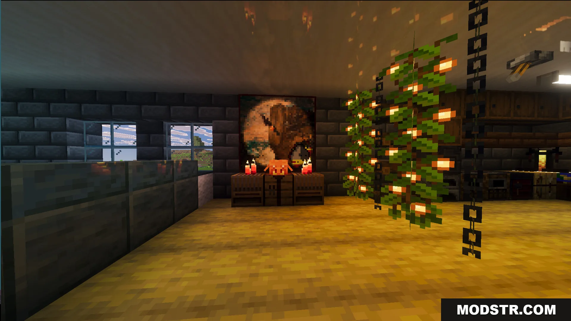 Survival Modern House 84 Map Screenshot 6 Cozy room with glowing berry vines and a large wall painting