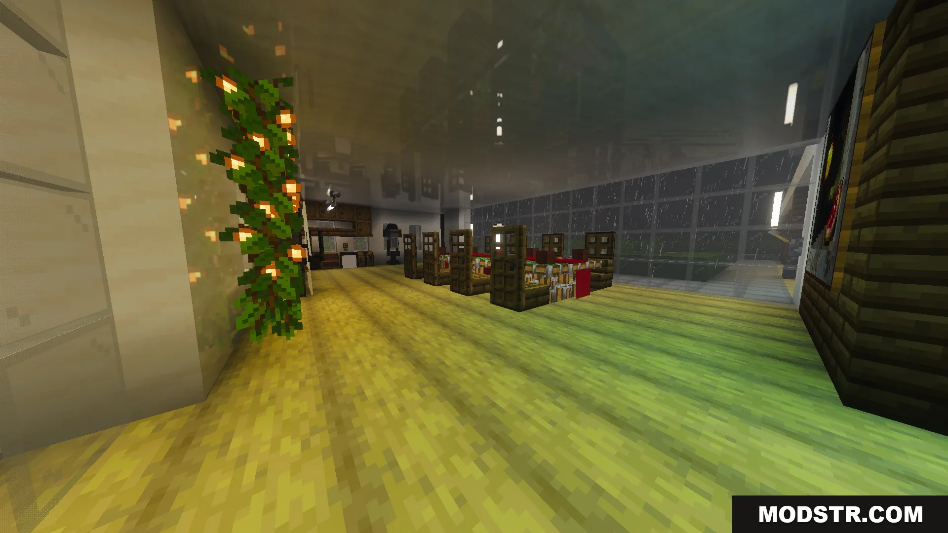 Survival Modern House 85 Map interior with dining tables and glass windows