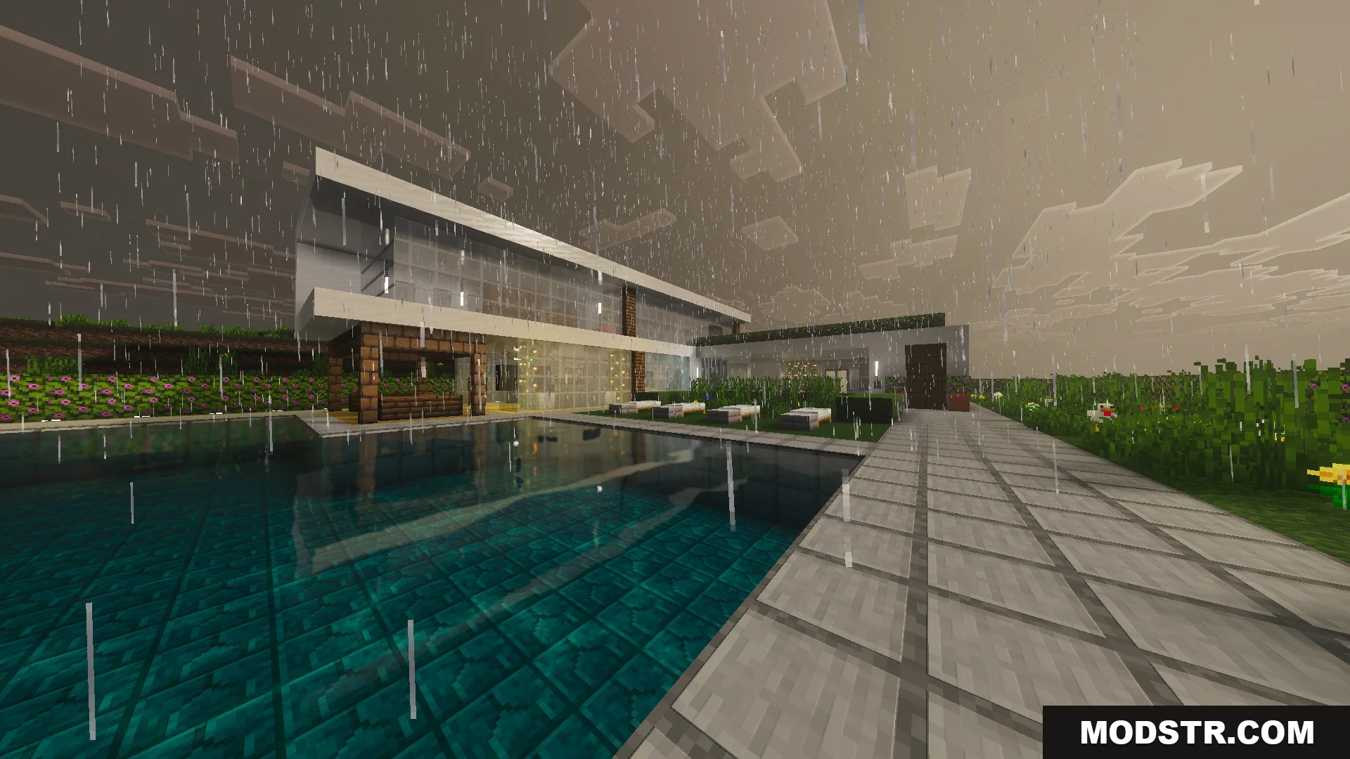 Wide view of Survival Modern House 85 Map featuring a large swimming pool