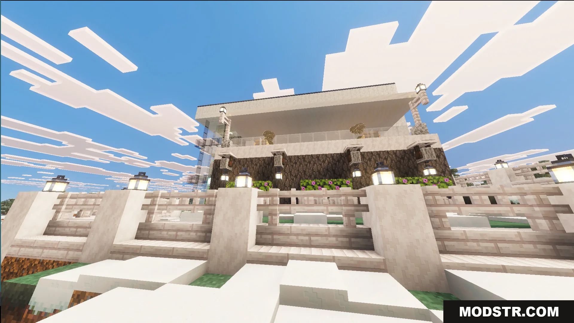 Survival Modern House 97 Map features a cozy home with lanterns and fences