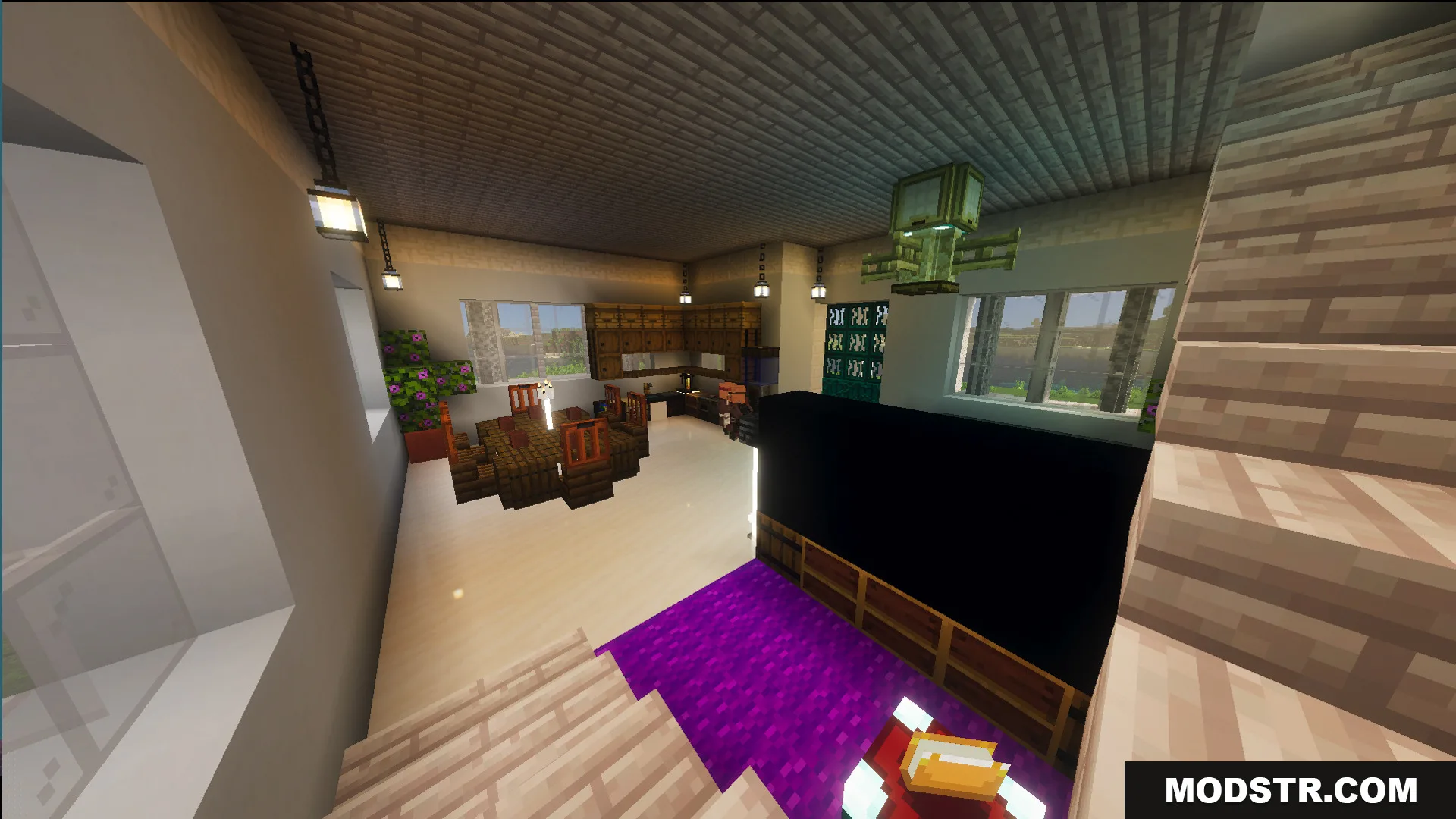 Survival Suburban House 48 Map Screenshot 8 Spacious interior view from the stairs showing the dining area and large screen