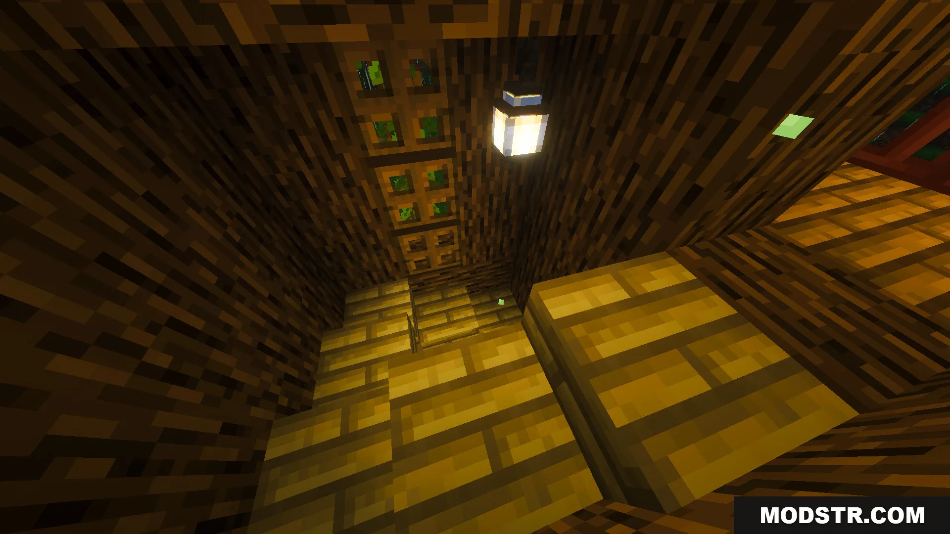 Survival Tree House 45 Map Screenshot 9 A cozy wooden interior of the tree house featuring stairs and a hanging lantern