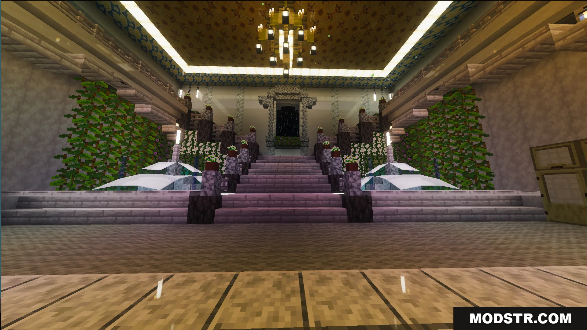 Survival Victorian Mansion Map Screenshot 8 Grand staircase and chandelier inside a fully decorated mansion with indoor fountains