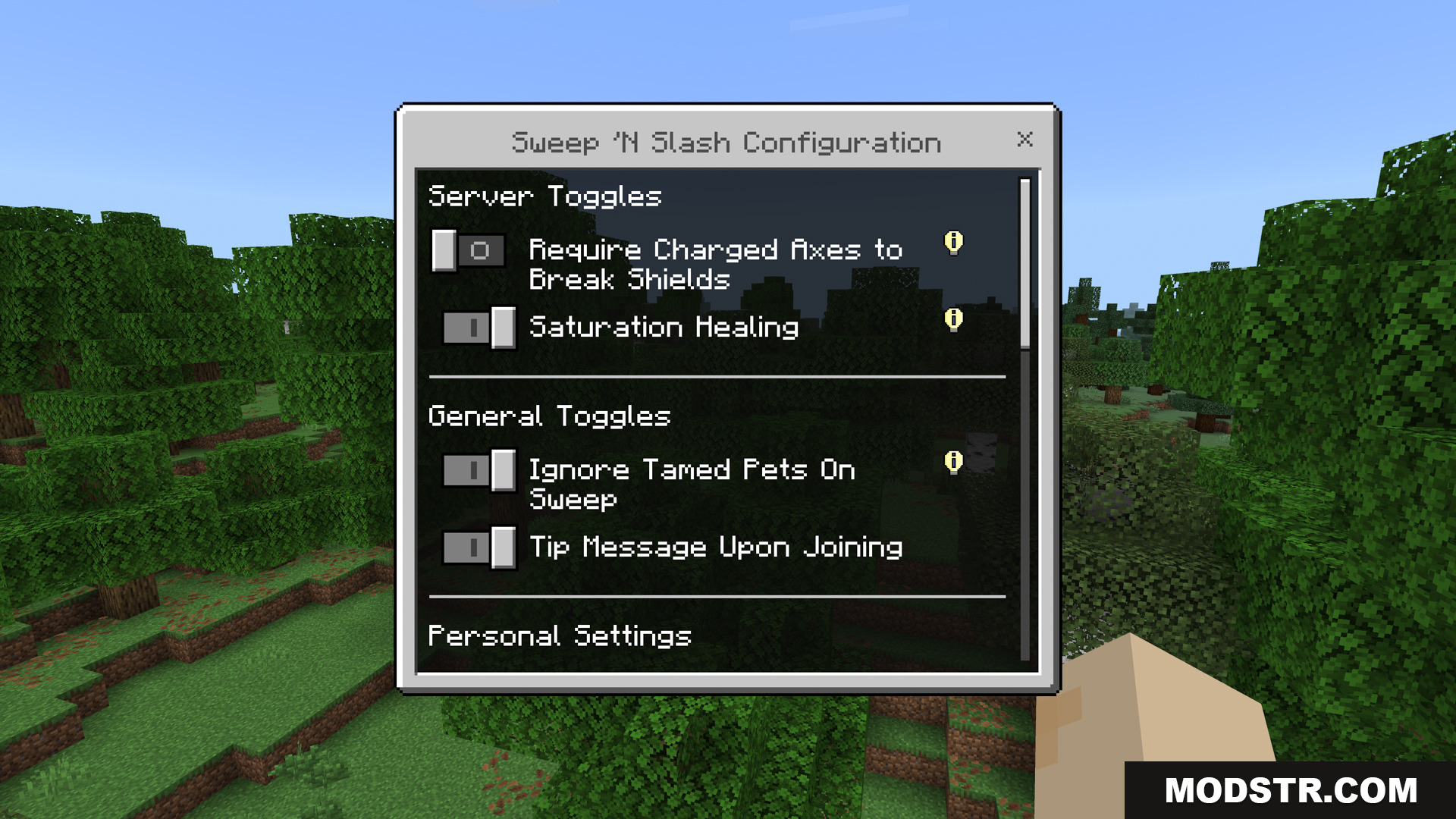 Sweep N Slash Addon Screenshot 2 The configuration menu has server and general toggle settings