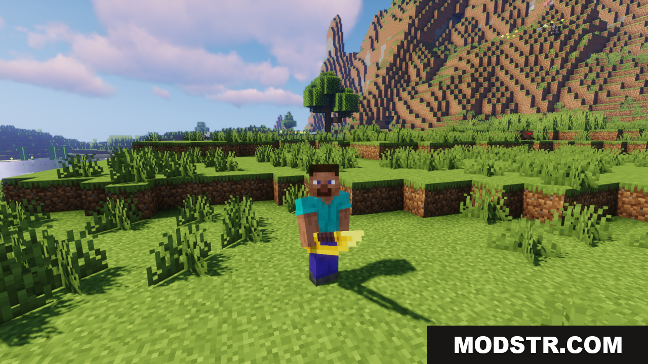 Tactical 3d Pvp Tools Weapons Texture Pack Screenshot 2 Player holding a thick 3D modeled golden sword