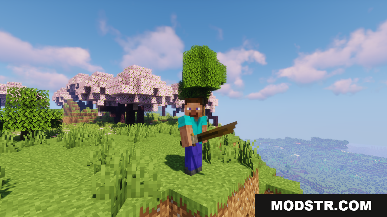 Tactical 3d Pvp Tools Weapons Texture Pack Screenshot 10 Steve holding a 3D modeled wooden sword on a cliff