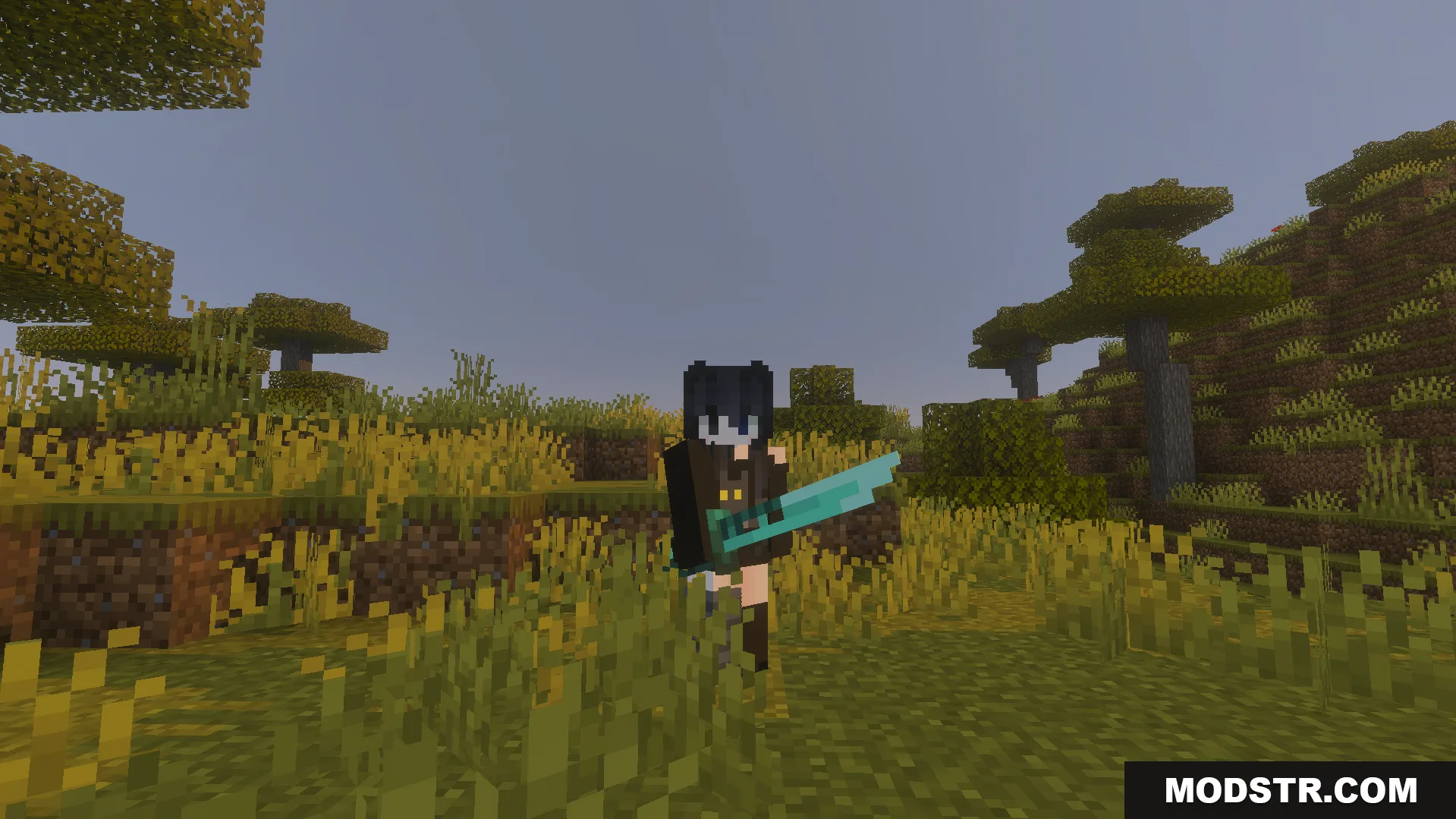 Tactical 3D Tools and 3D Weapons Pvp Texture Pack Screenshot 2 Player character holding a detailed three dimensional diamond sword model in game
