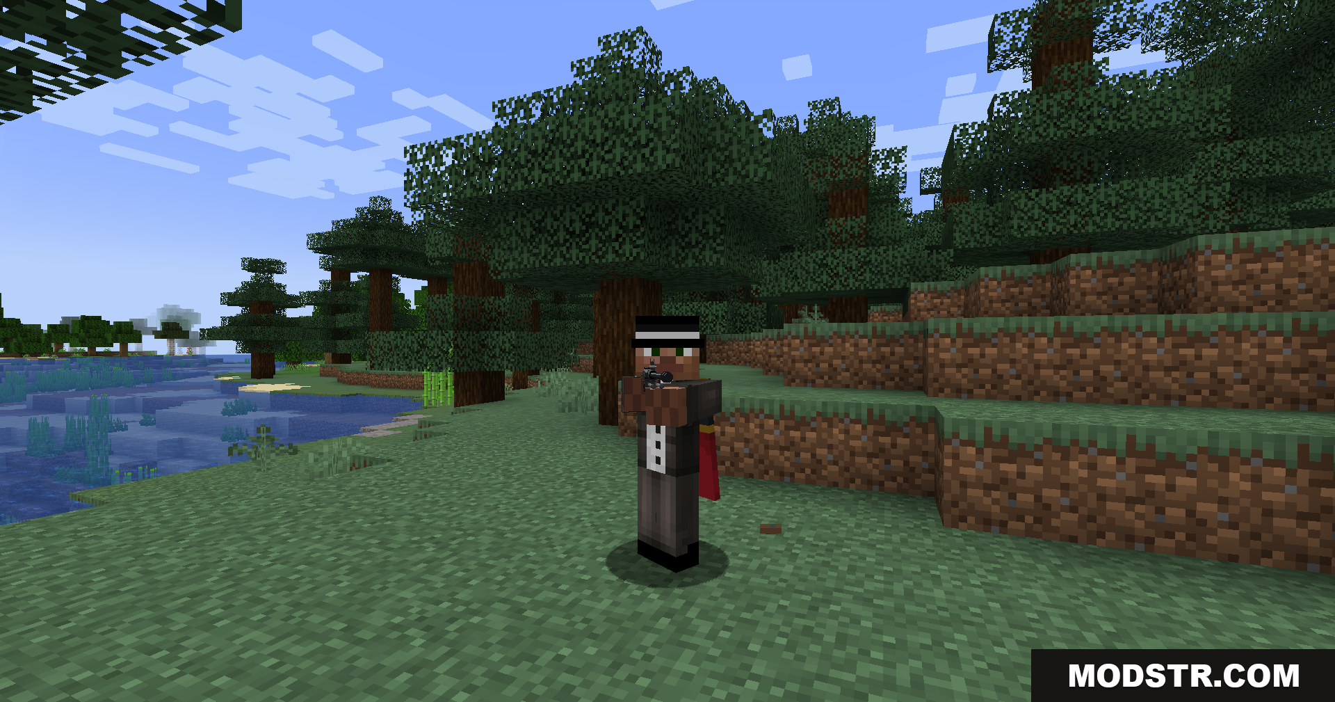 Tacz Sbw Playerrevive Gun Mod Screenshot 3 Third person view of a player character holding a gun