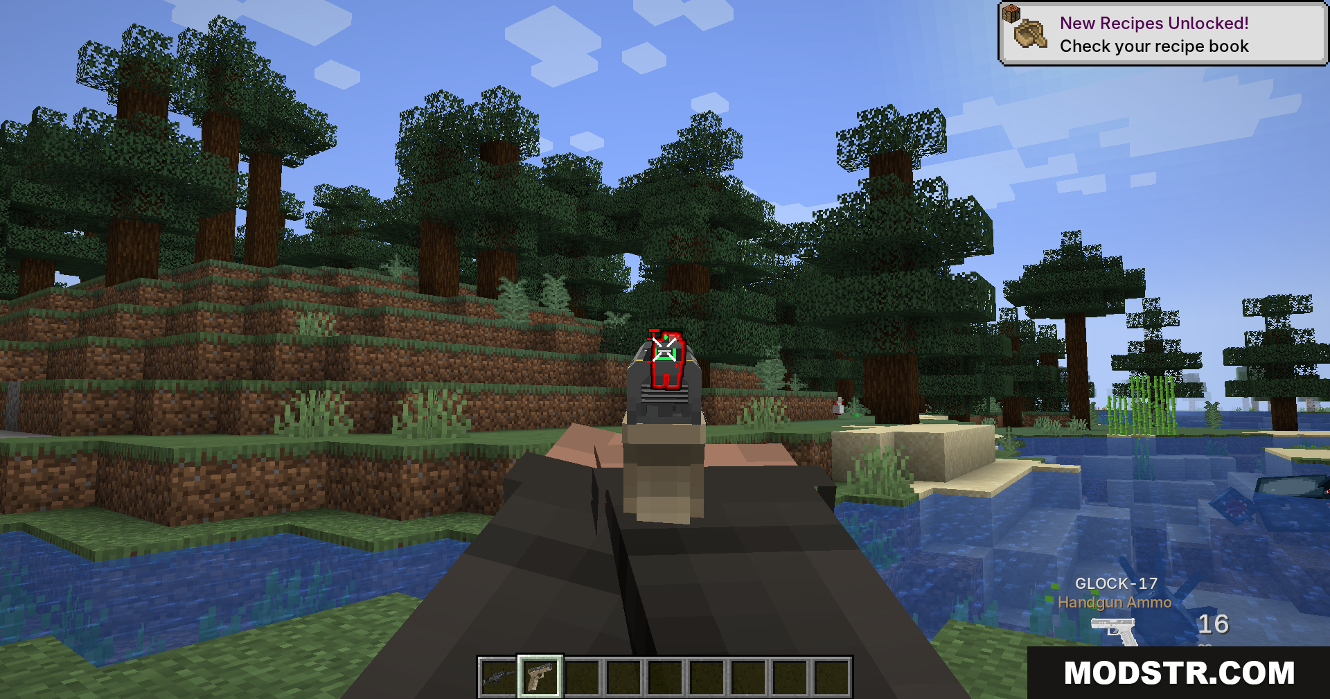 Tacz Sbw Playerrevive Gun Mod Screenshot 7 Player aiming down sights of a pistol at a red target