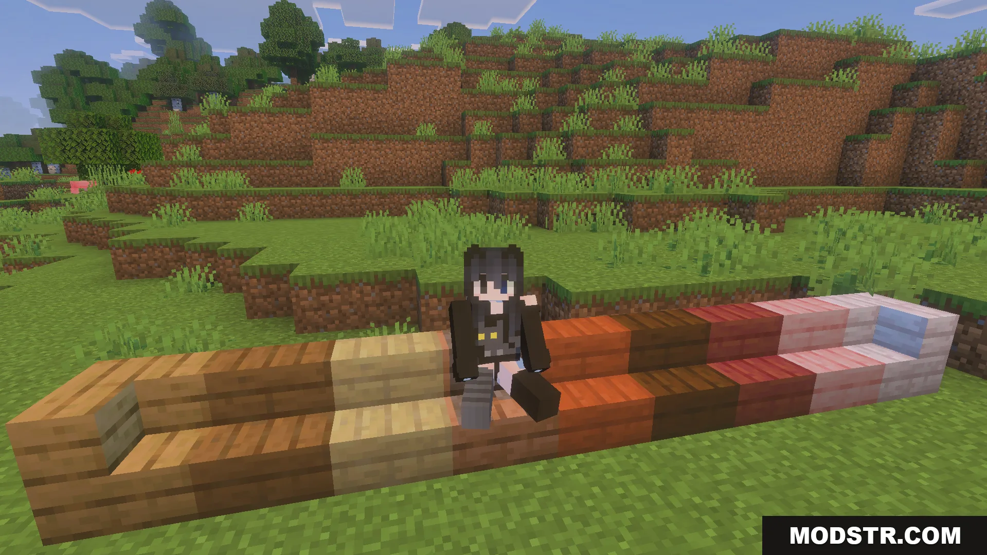 Take a Seat Addon Screenshot 3 Player sitting on stairs using the Take A Seat Addon for Minecraft