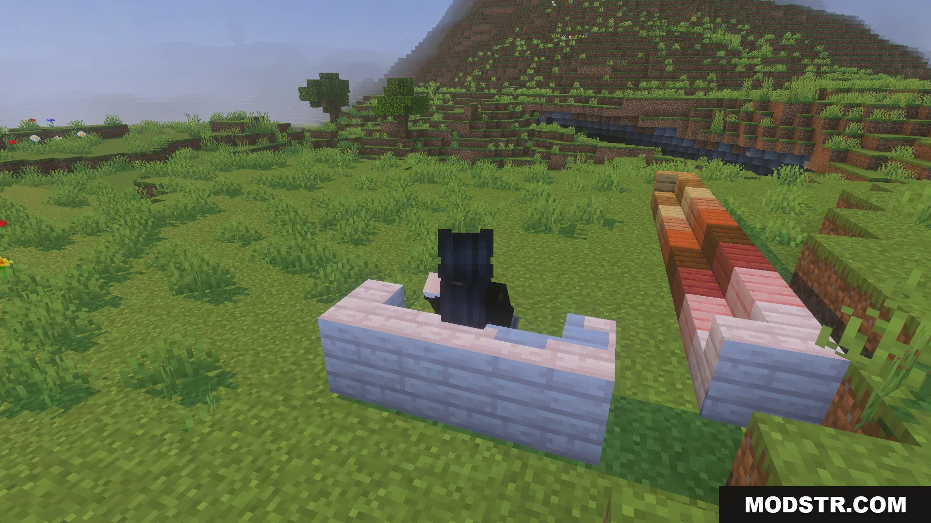 Take a Seat Addon Screenshot 5 A player sitting on white wooden stairs using the Take A Seat Addon