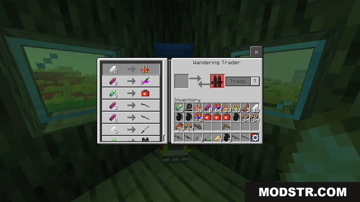 Trading fragments for weapons and medic kits with a merchant in green fog