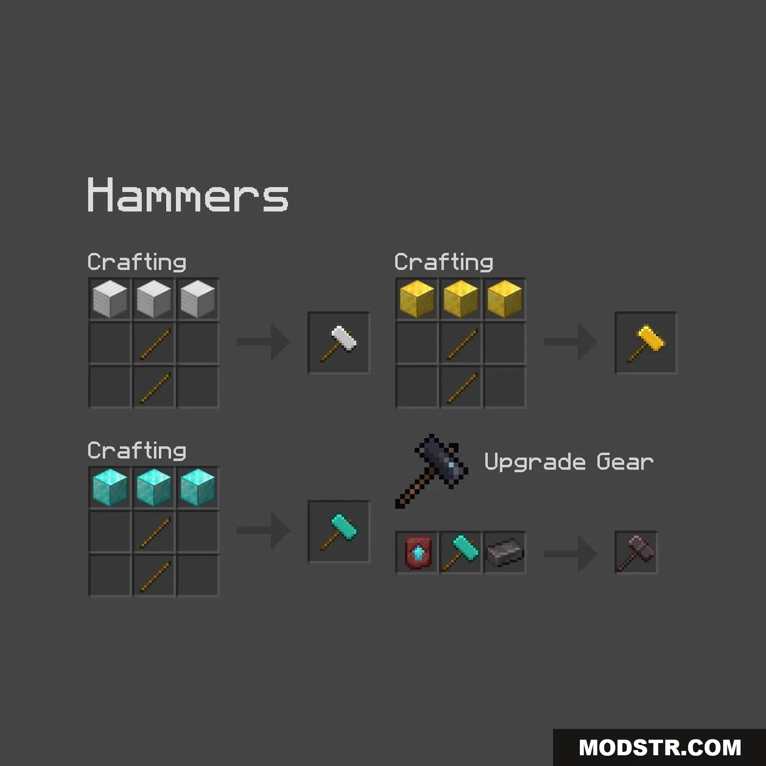 Tectonic Widebore Data Pack Screenshot 6 Crafting recipes for Tectonic Widebore hammers including iron gold diamond and netherite tiers