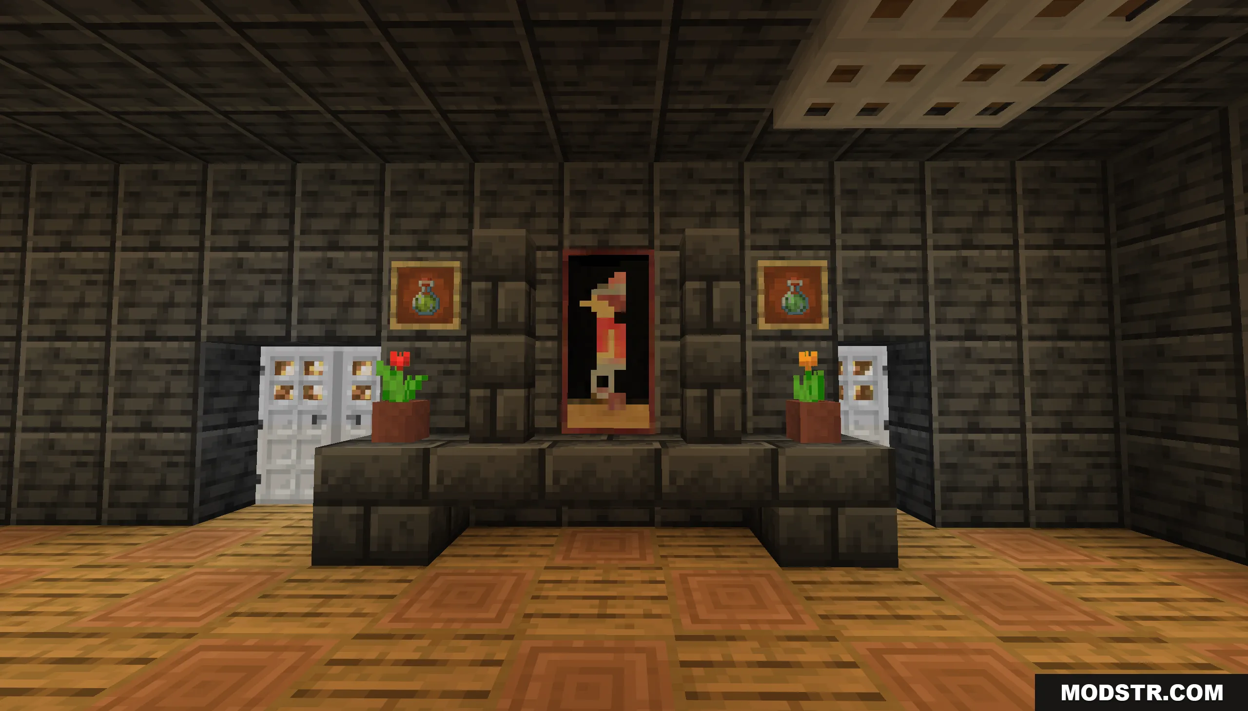 That’s Not My House Map Screenshot 9 A dark room with a central painting two flower pots and item frames
