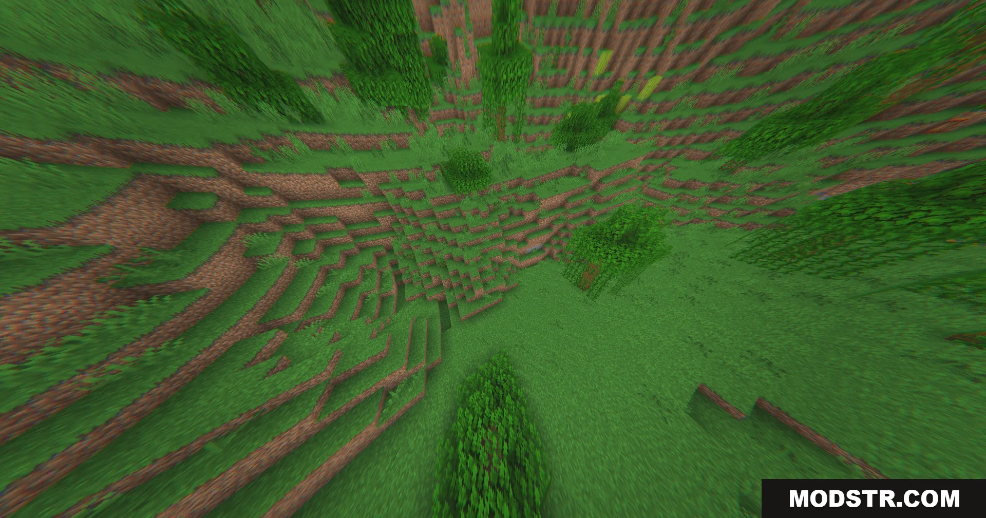 The 360W Shaders Screenshot 3 Wide angle drone camera view of a Minecraft jungle using 360W Shaders