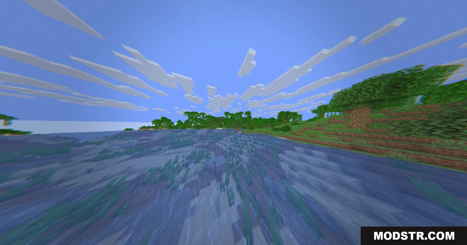The 360W Shaders Screenshot 1 Wide angle view of a jungle coastline using the 360W Shaders