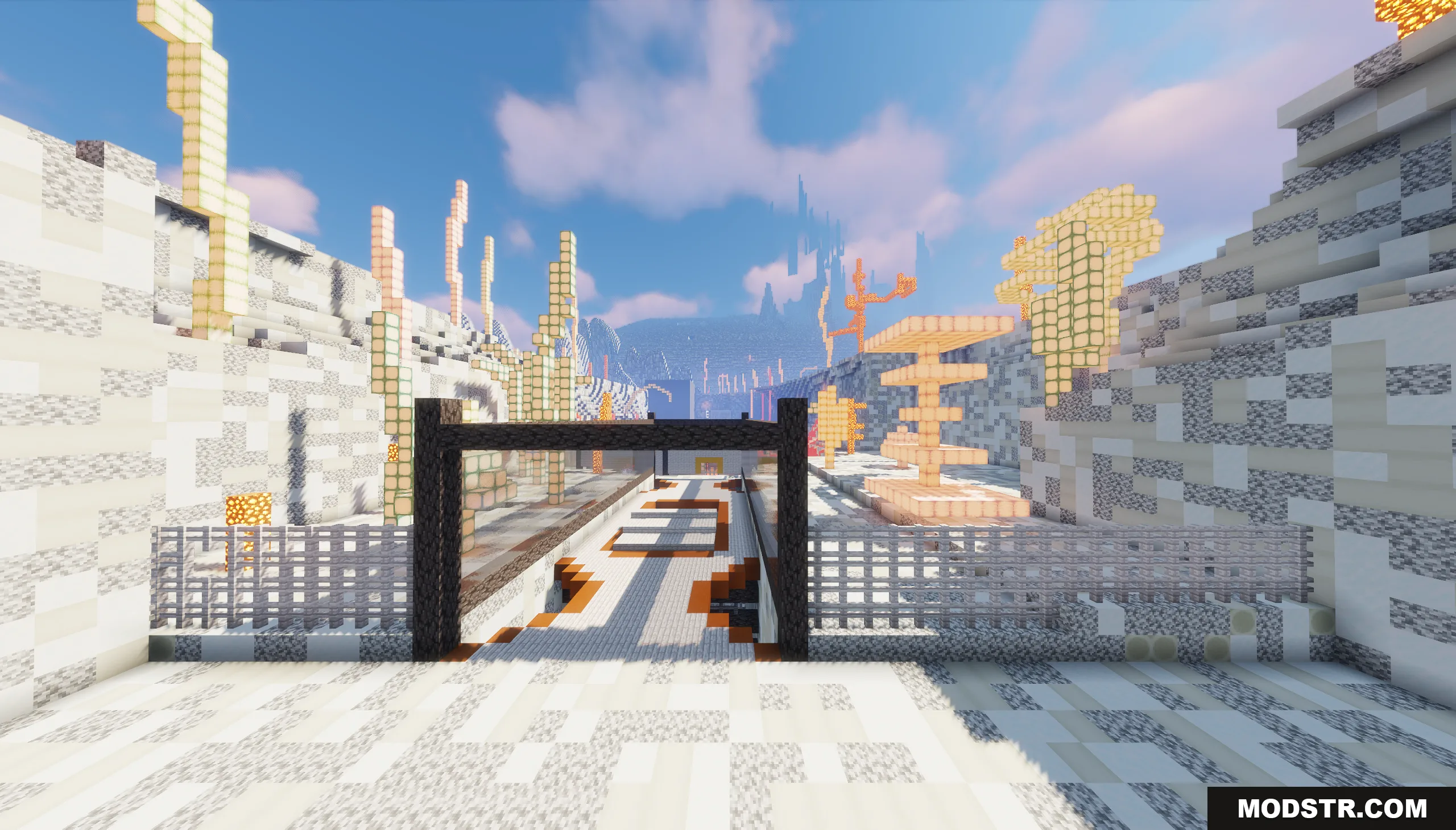 The Ashen Wastes Map Screenshot 3 A dark gate stands in the desolate white terrain of the Ashen Wastes
