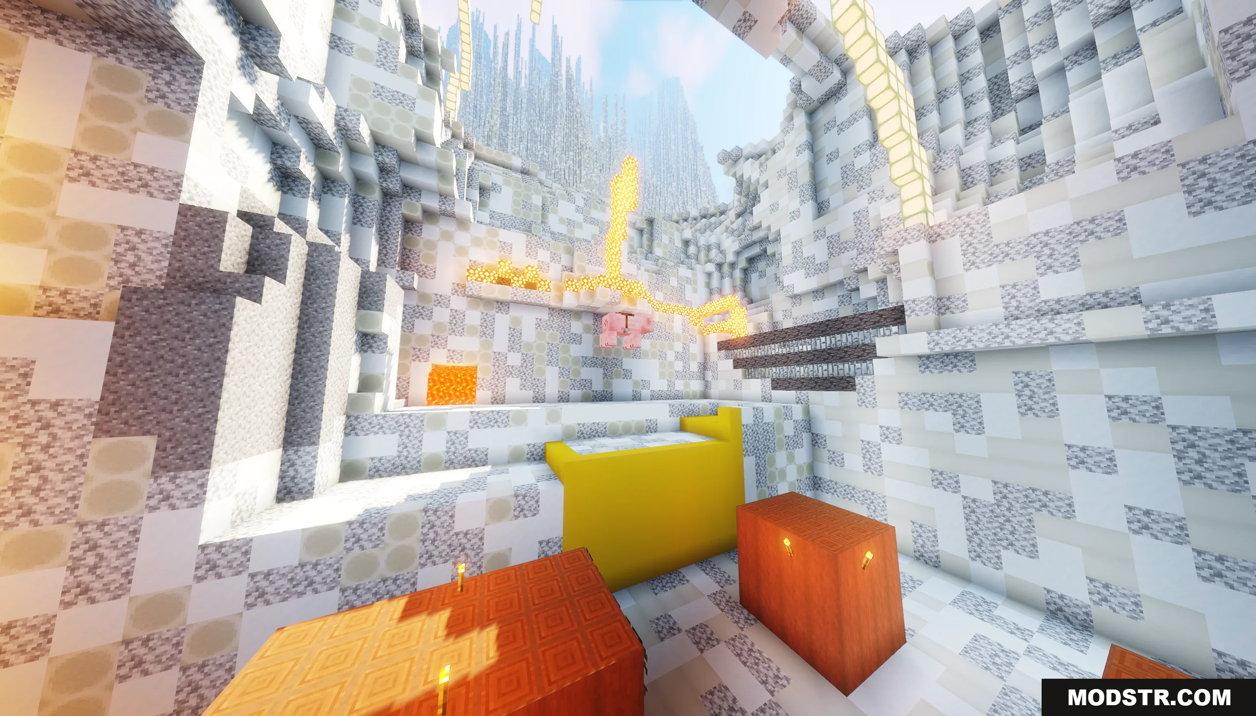 The Ashen Wastes Map Screenshot 6 A bright outdoor area with white stone walls and a distant lava waterfall