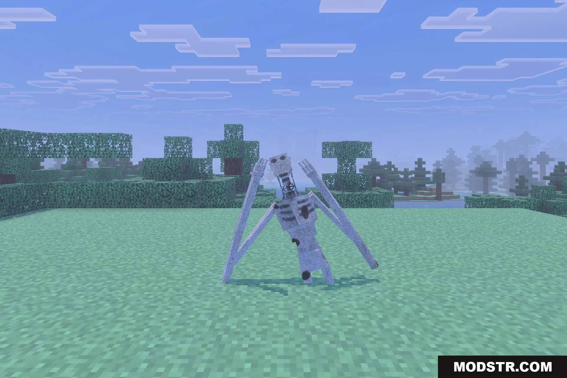 The Boy in the Bath Addon Screenshot 3 A tall grey stalker entity with long limbs stands in an open field
