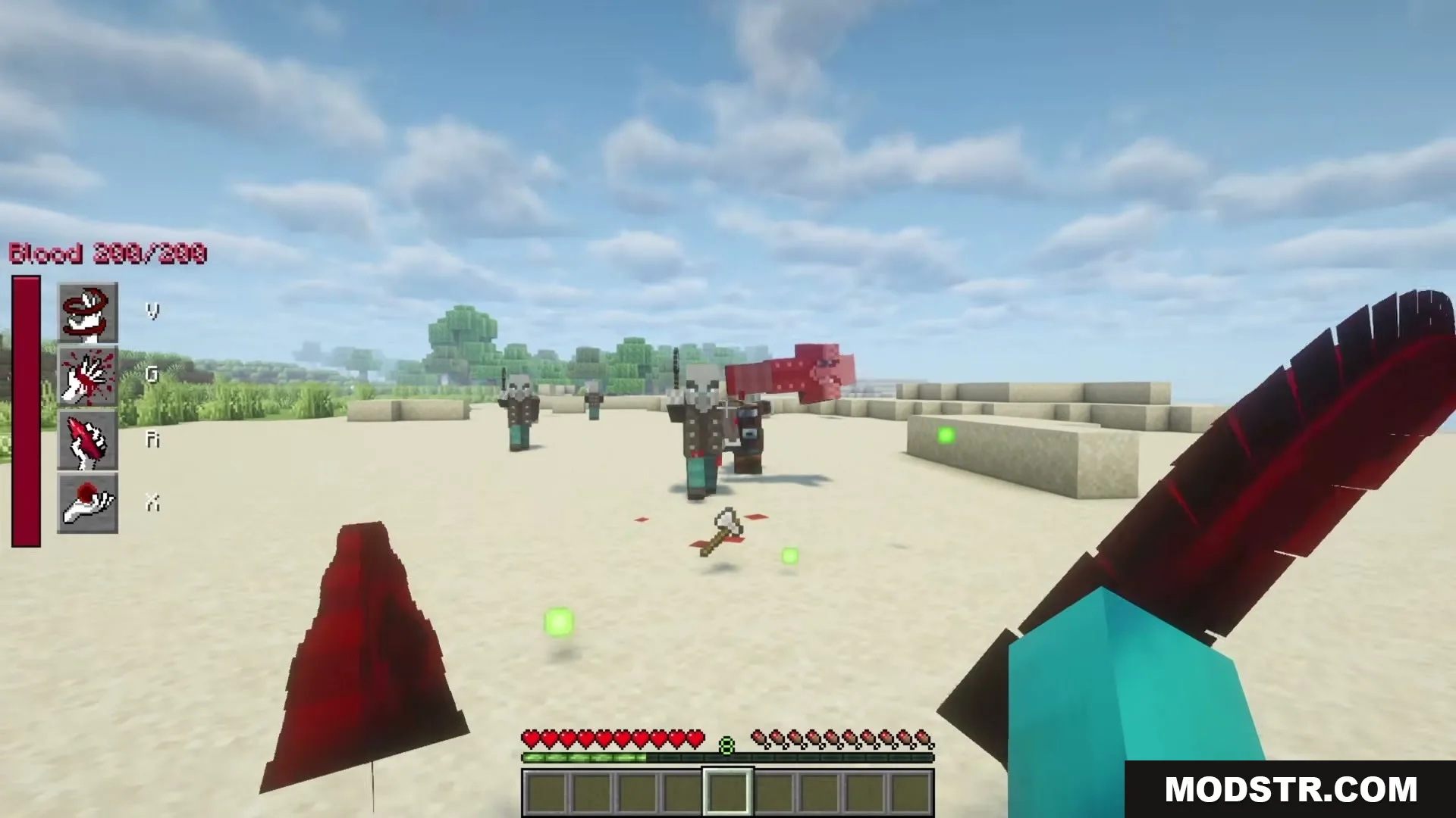 The Boys Unbalanced Mod Screenshot 15 Player uses blood manipulation powers to attack hostile mobs in a desert