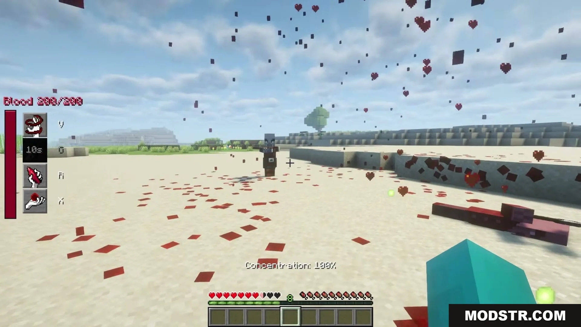 The Boys Unbalanced Mod Screenshot 17 Player uses blood manipulation powers from The Boys Unbalanced Mod in Minecraft