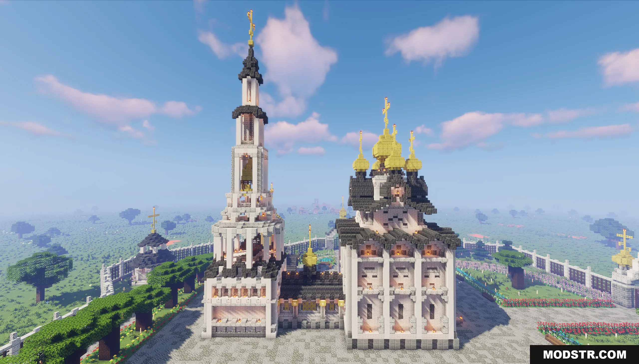 The Cerkov Map Screenshot 2 A tall white bell tower standing next to a golden domed church