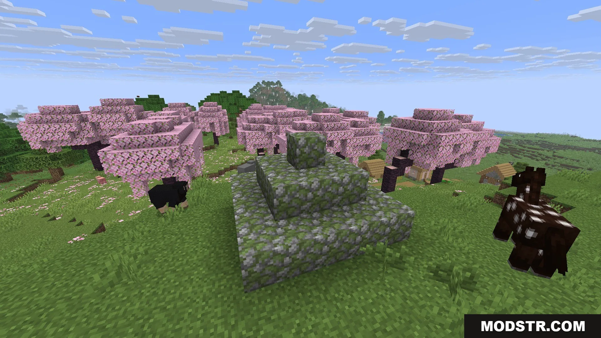 Mossy cobblestone pyramid from the Classic Error Data Pack in cherry grove