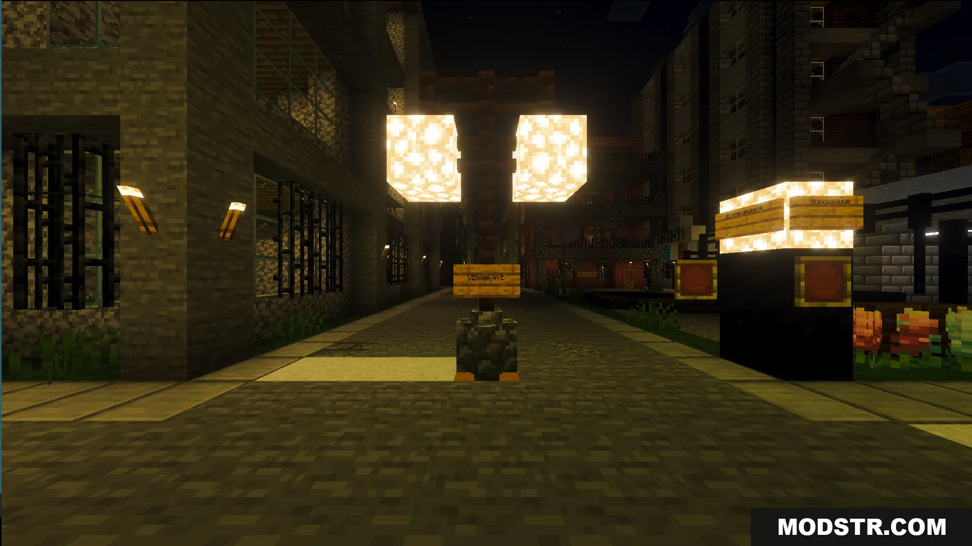 The Infinite City Map Screenshot 11 Empty sidewalks and identical apartment buildings under glowing streetlights in a silent city