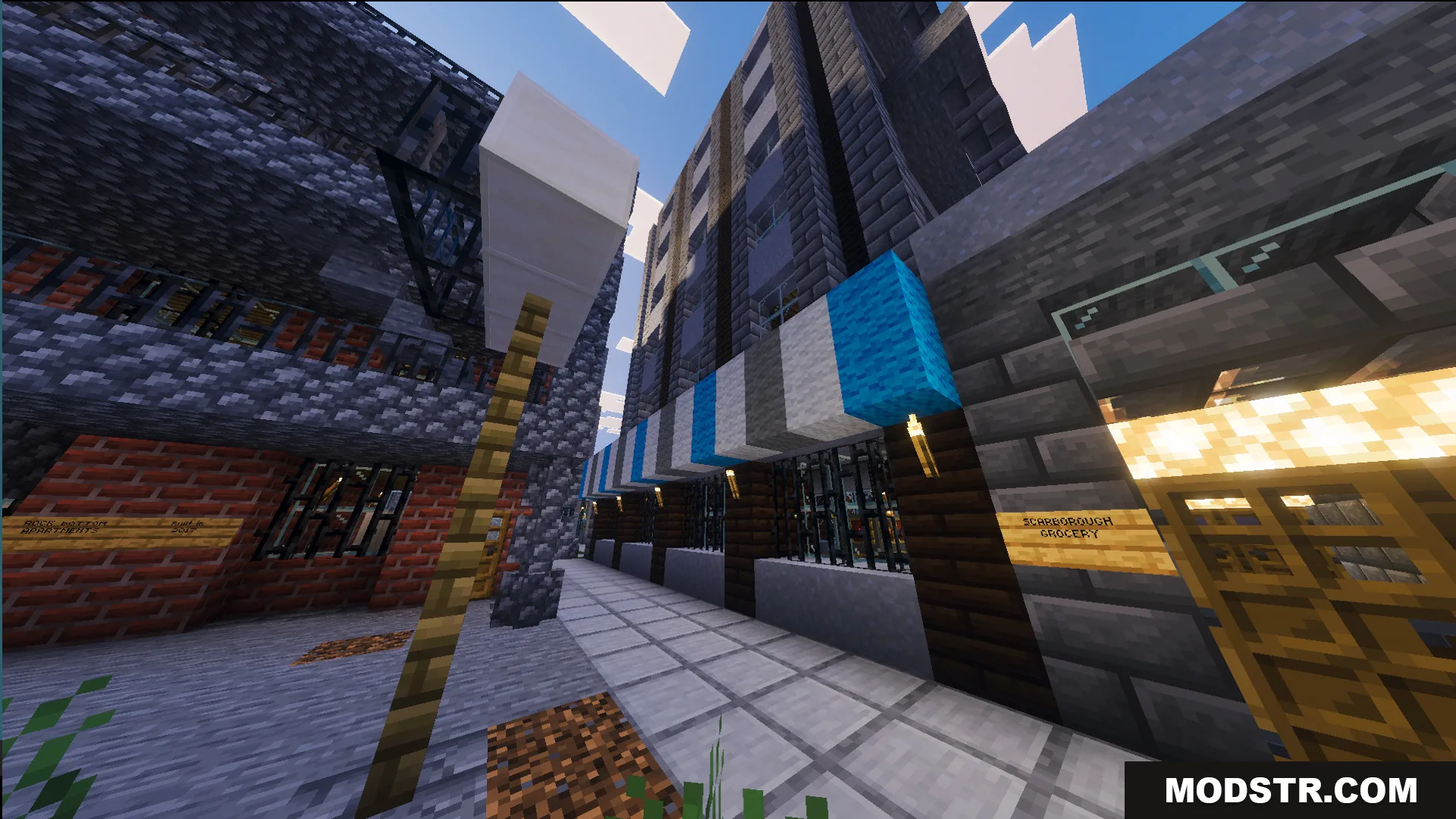 The Infinite City Map Screenshot 9 A quiet city street with brick buildings and a blue striped awning