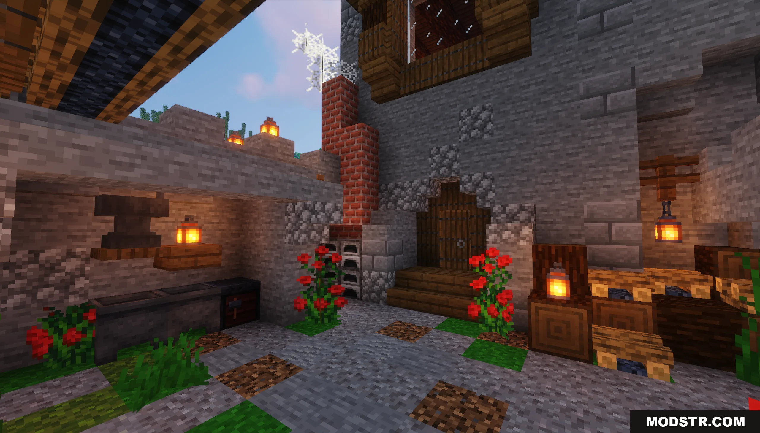 Detailed medieval courtyard with an anvil inside the Island Castle Map fortress