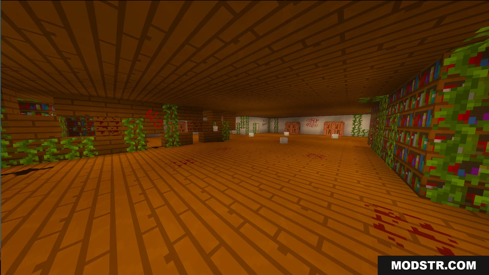 Explore a creepy school with wooden floors in The Lost Horror Map