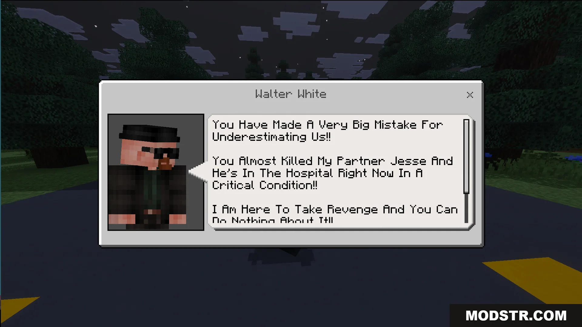 Dialogue box from Walter White talking about revenge for his partner Jesse