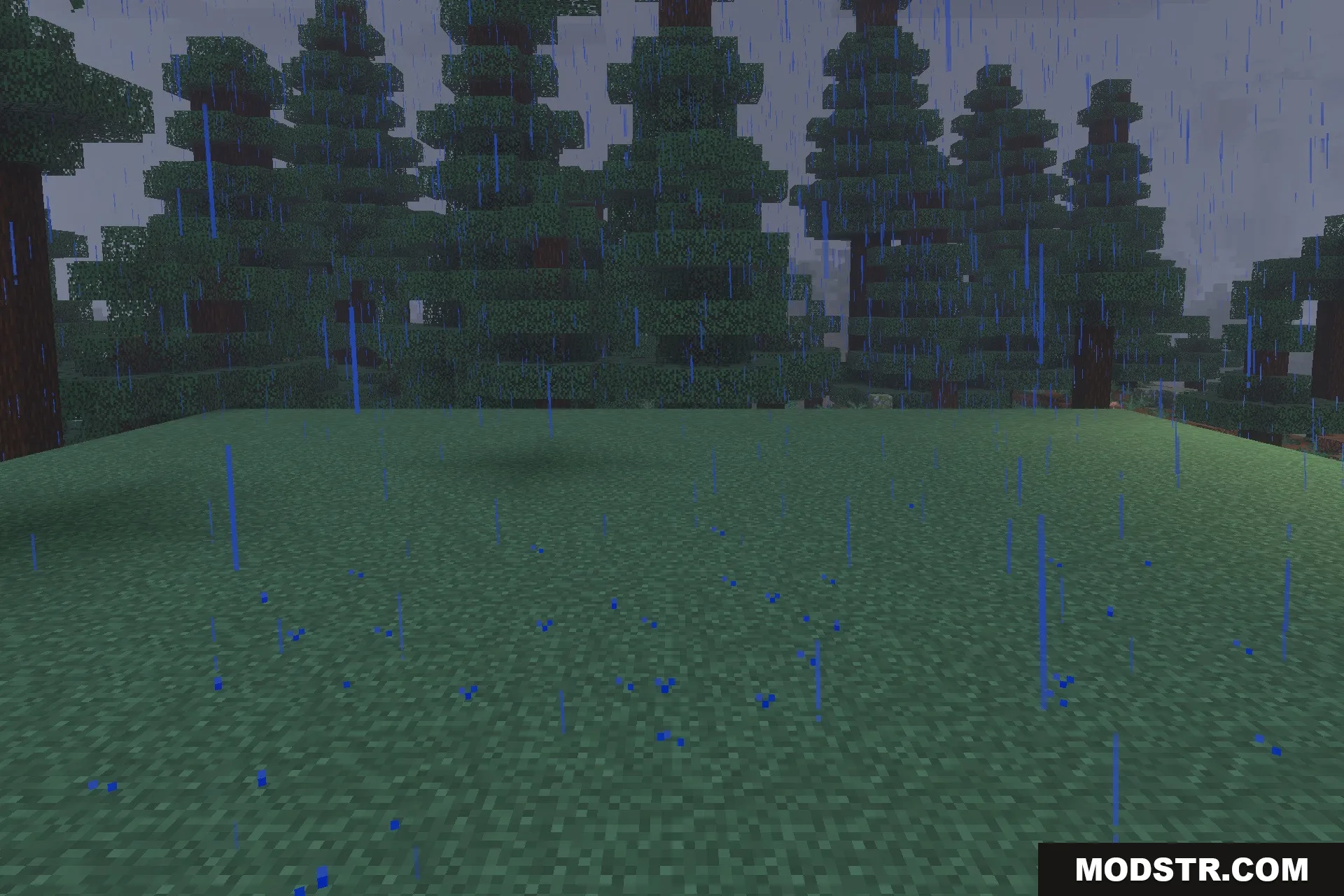 The Mimicer Patch FR Addon Screenshot 2 The Mimicer creature hides among trees while watching the player in the rain