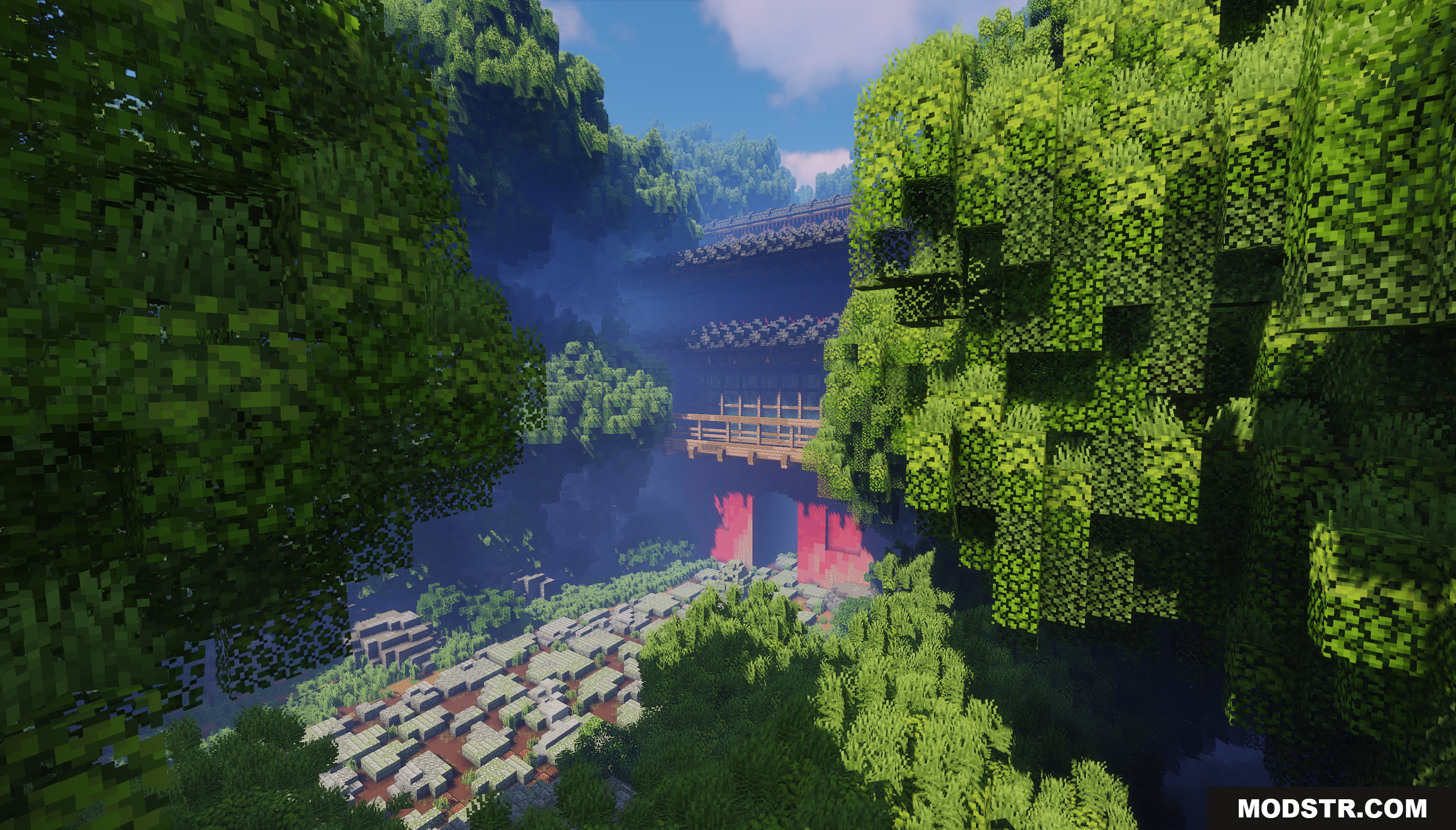 The Red Gate Map Screenshot 8 Stone path leading to a large temple with a red gate