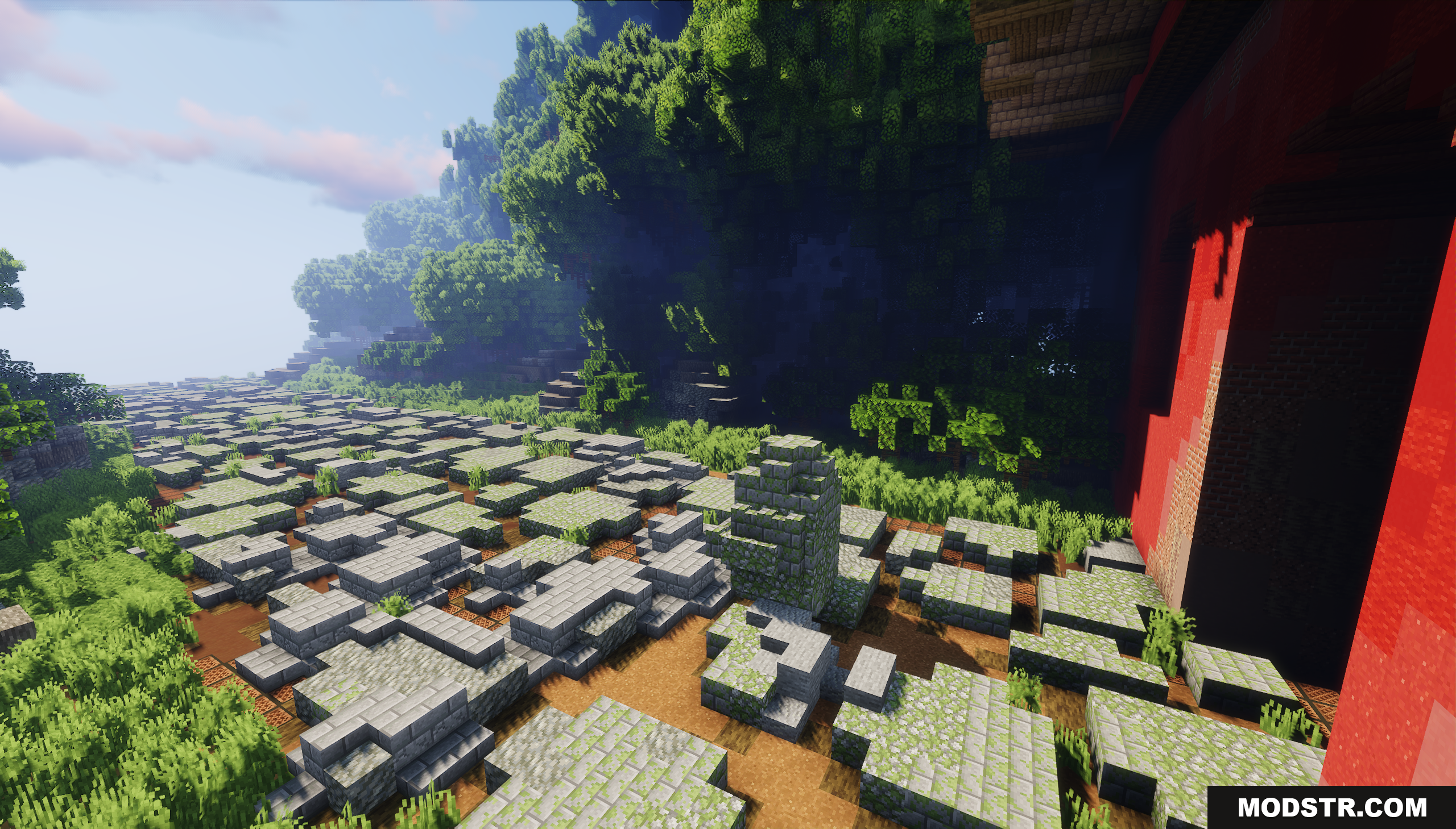 The Red Gate Map Screenshot 10 Broken stone pathway leading past a massive red gate structure