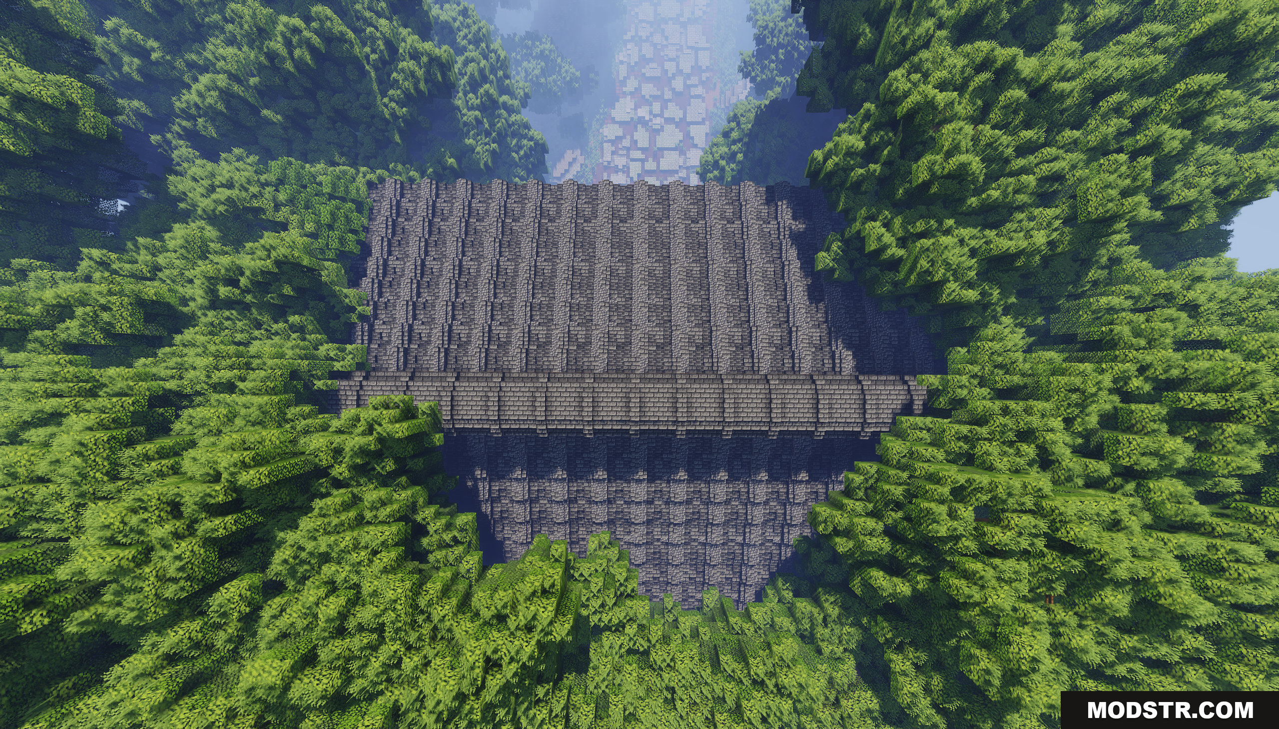 The Red Gate Map Screenshot 9 Aerial view of a large stone structure surrounded by dense forest