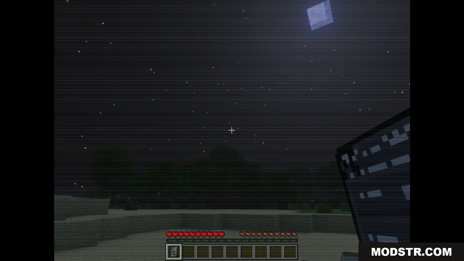 The Shattered Command Addon Screenshot 9 player holding config item with creepy vhs overlay on screen at night