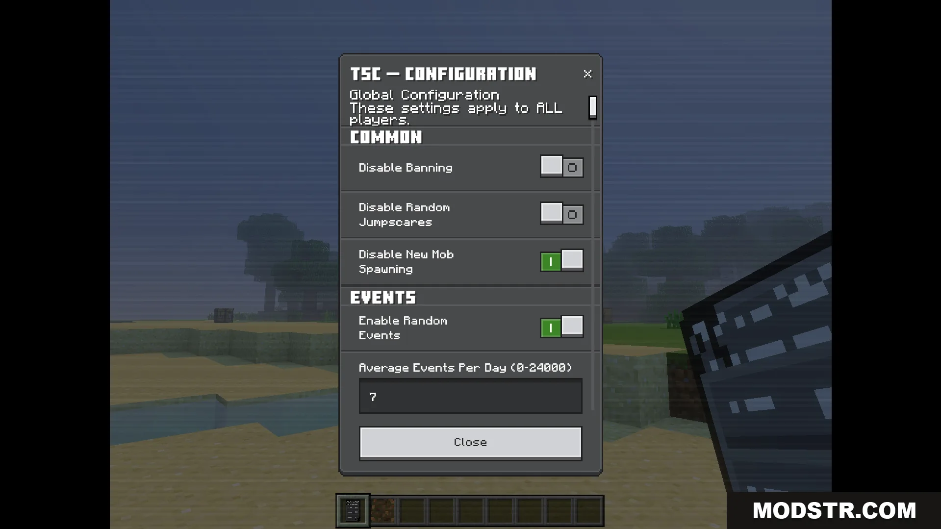 The Shattered Command Addon Screenshot 5 Configuration menu for The Shattered Command addon showing common and event settings