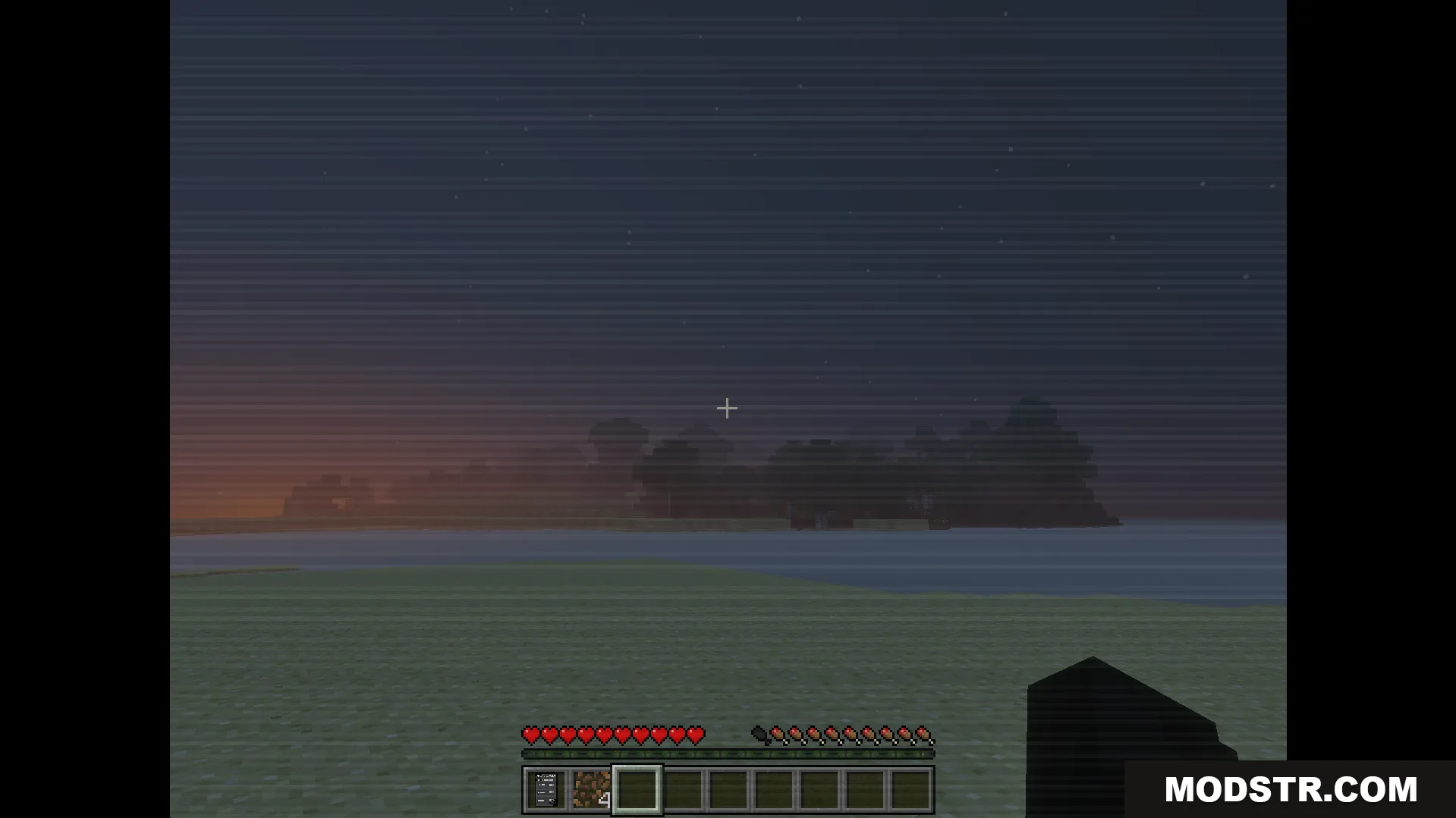 The Shattered Command Addon Screenshot 7 Player looking at distant island during sunset with VHS overlay effect
