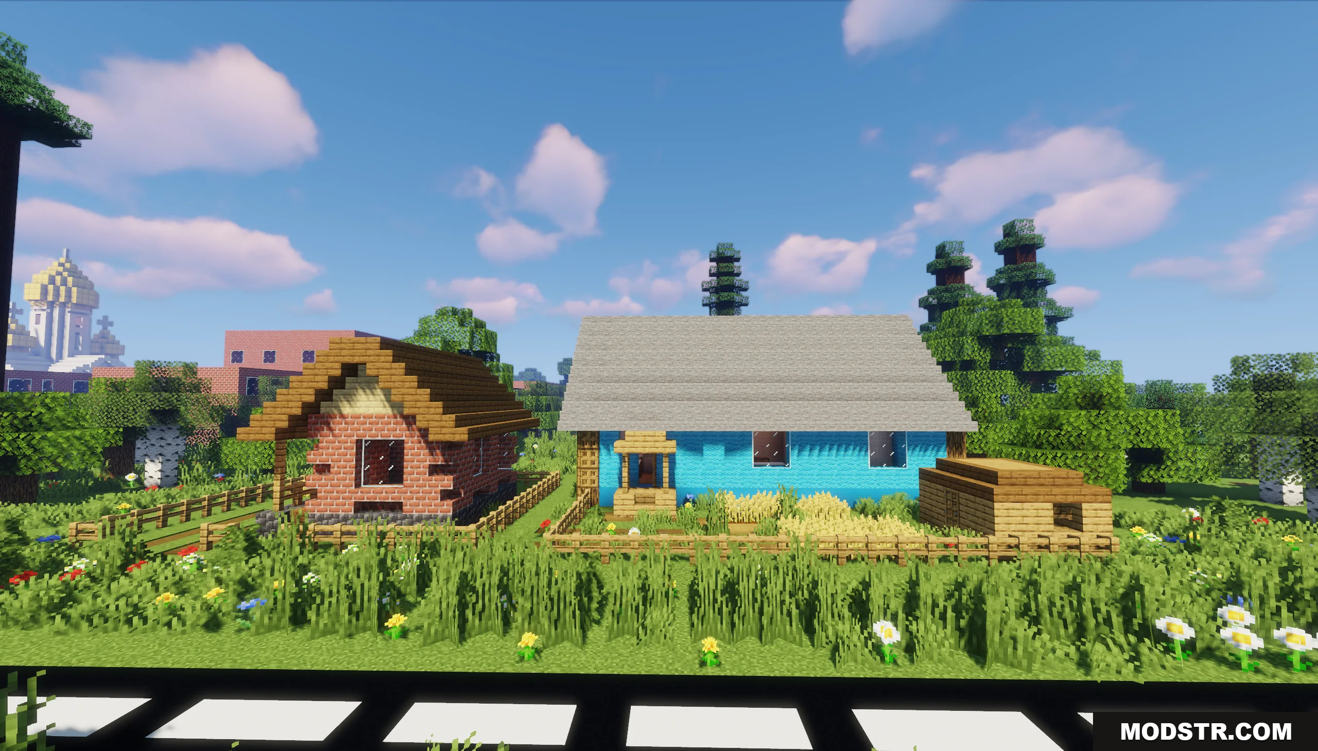 The Town of Mordovia Map Screenshot 1 Two houses in the Town of Mordovia Map with gardens and fences