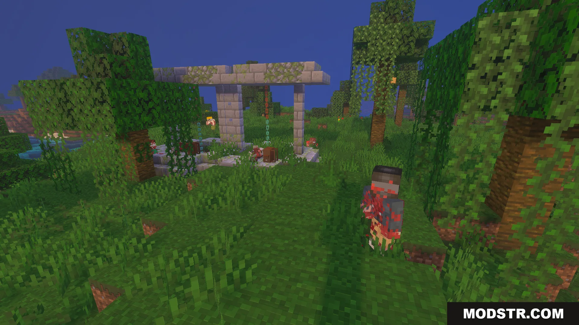 The Walking Zed Addon Screenshot 4 Custom stone ruins structure generating in a forest biome with new zombies