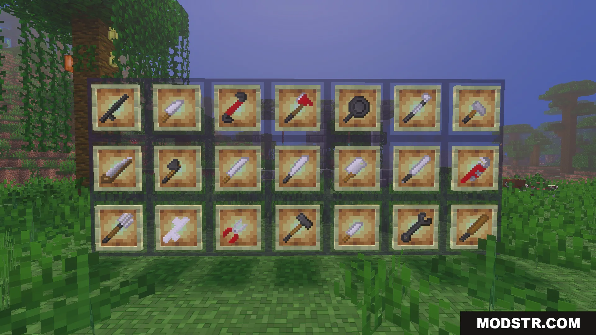 The Walking Zed Addon Screenshot 8 Display of various melee weapons in item frames
