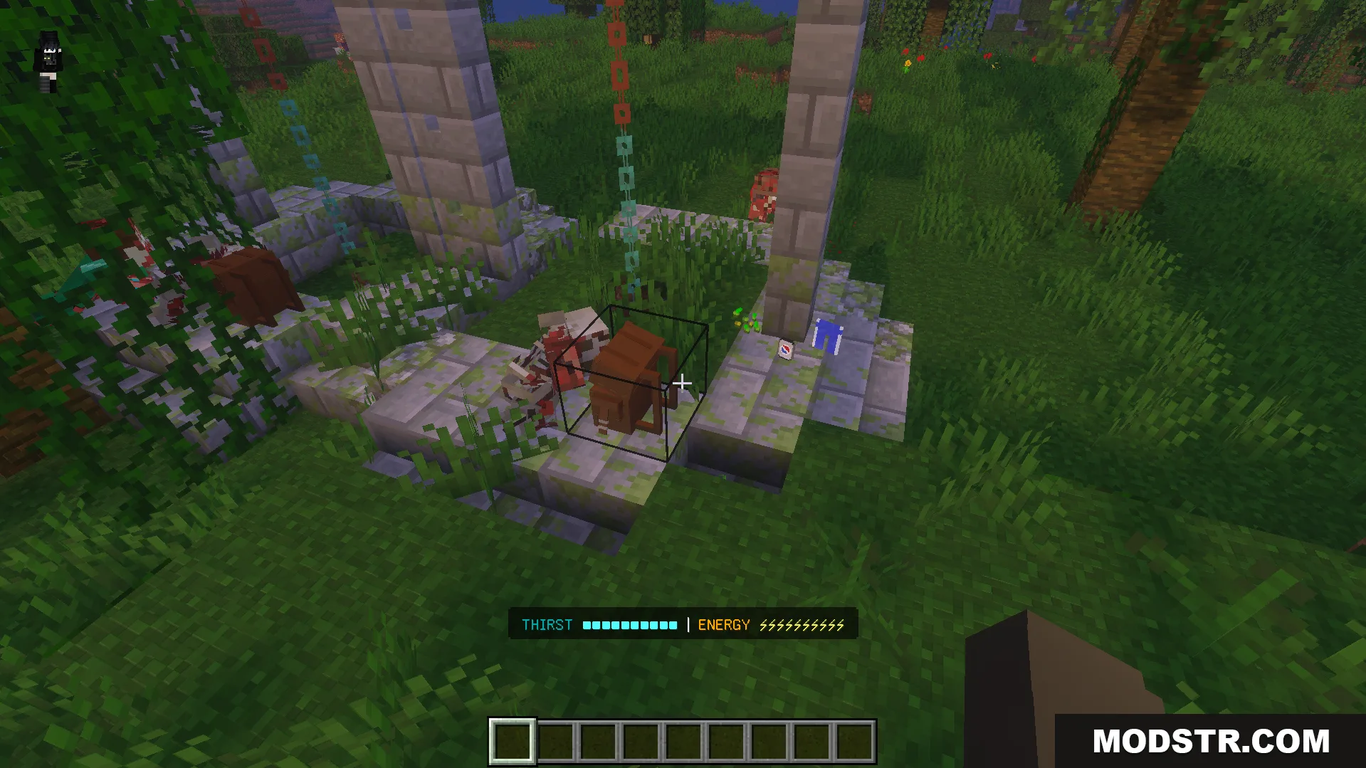 The Walking Zed Addon Screenshot 5 Player exploring custom ruins showing the new thirst and energy survival system