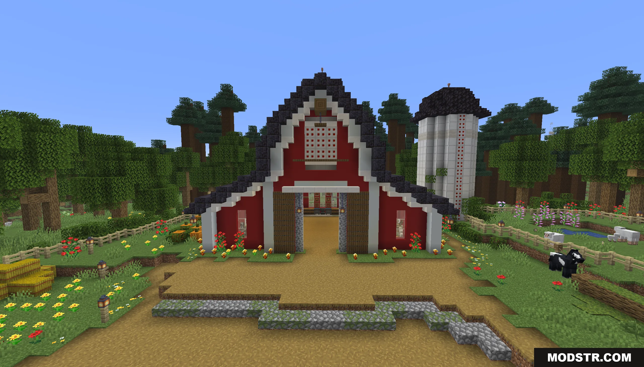 Tiny Takeover Farmstead Map Screenshot 4 A large red barn and white silo surrounded by flowers and farm animals