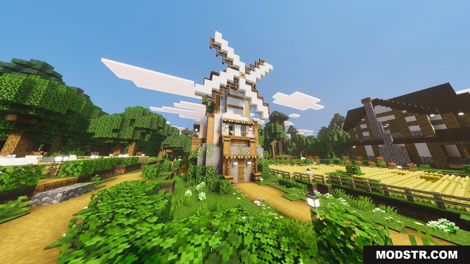 Tiny Takeover Farmstead Map Screenshot 8 Tiny Takeover Farmstead Map features a tall windmill overlooking scenic crop fields and farmhouse
